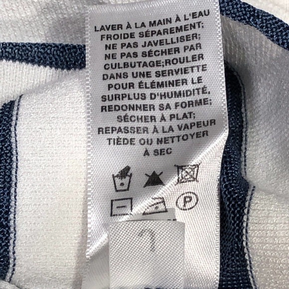 Lafayette 148 Womens Size Petite PP Blue White Stripe Top Abstract Mesh Detail - Picture 5 of 6